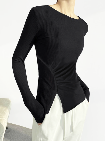 

Tight High Elasticity Crew Neck Long Sleeve Urban Plain Shirt, Black, Blouses and Shirts