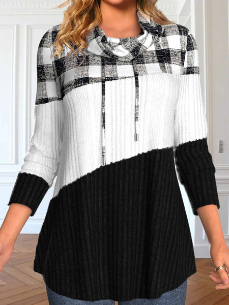 

Casual Half Turtleneck Loose Plaid Sweatshirt, Black, Sweatshirts & Hoodies