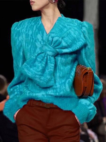 

Urban Regular Fit Bow Plain Long Sleeve Sweater, Blue, Pullovers