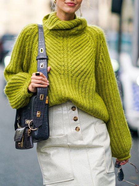 

Long Sleeve Plain Urban Regular Fit Sweater, Green, Pullovers
