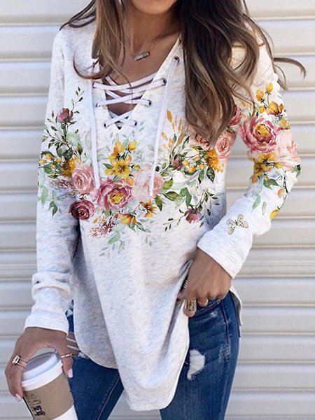 

Casual Floral V Neck Shirt, White, Shirts & Blouses
