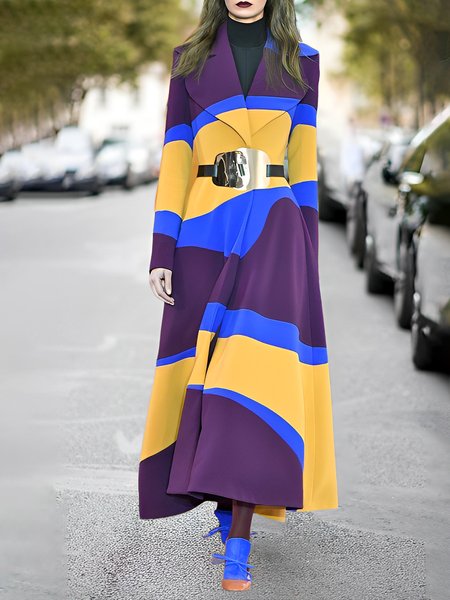 

Color Block Urban Regular Fit Lapel Collar Coat, As picture, Coats