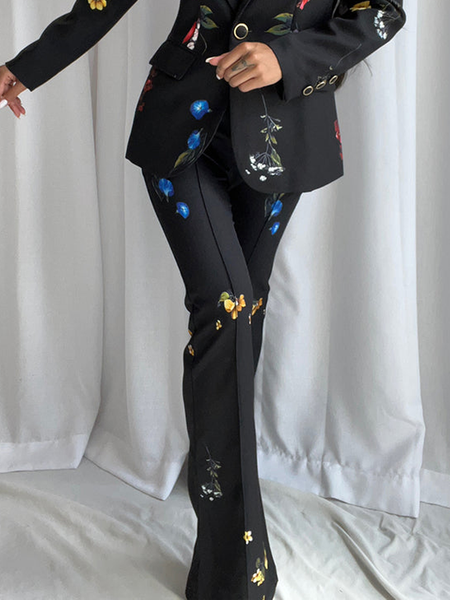 

Regular Fit Urban Floral Fashion Long Pants Straight pants, Black, Pants