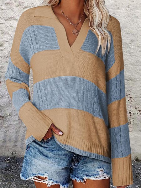 

Loose V Neck Wool/Knitting Casual Sweater, Sky blue, Sweaters