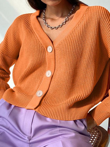 

Casual V Neck Cardigan, Orange, Sweaters