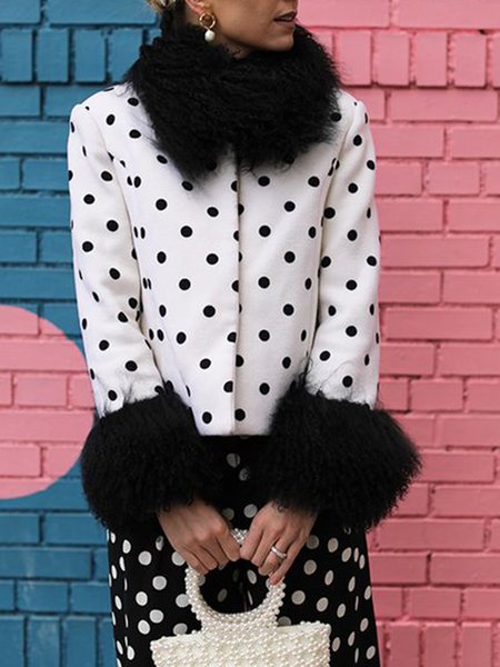 

Daily Long Sleeve Polka Dots Urban Jacket, White, Jackets