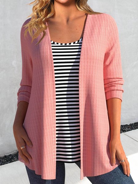 

Crew Neck Casual Striped Mock Two-Piece Shirt, Pink, Shirts & Blouses