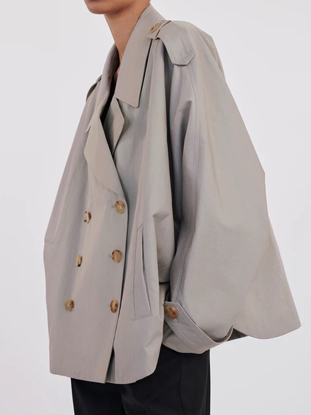 

Loose Long Sleeve Casual Lapel Collar Trench Coat, Gray, Coats