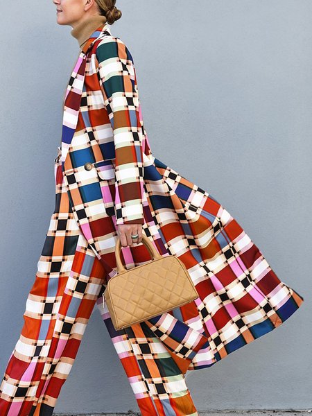 

Urban Lapel Collar Regular Fit Geometric Trench Coat, As picture, Coats