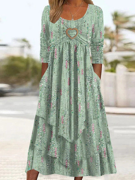 

Crew Neck Abstract Casual Loose Dress, Green, Dresses