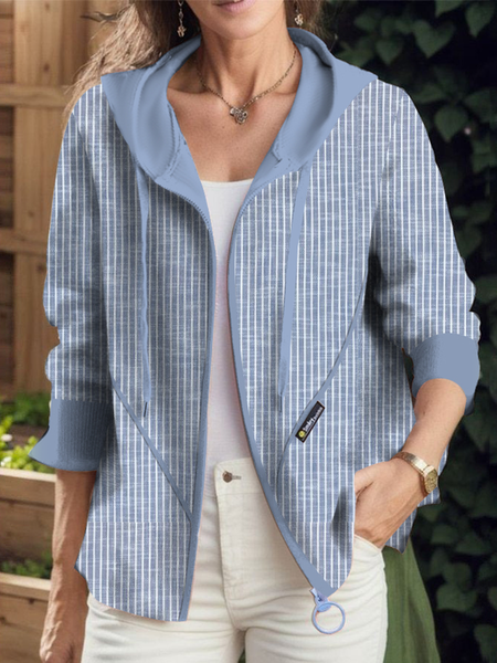 

Casual Hoodie Loose Striped Jacket, Blue, Jackets