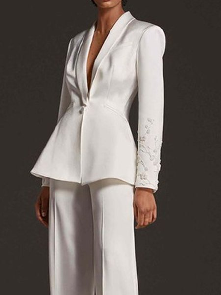 

Plain Shawl Collar Urban Blazer, White, Blazers