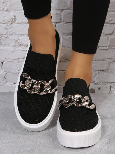 

Chain Decor Slip On Mesh Fabric Platform Shoes, Black, Sneakers