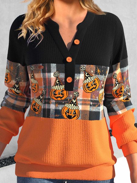 

Casual Loose Halloween Notched Sweatshirt, Orange, Sweatshirts & Hoodies