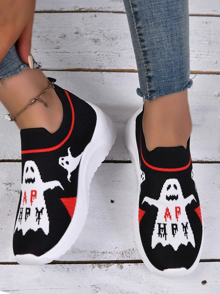 Halloween Ghost Letter Comfy Slip On Sneakers, As picture, Sneakers