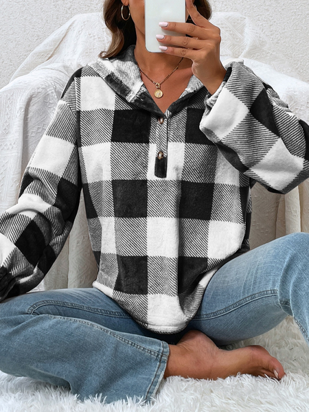 

Casual Loose Plaid Hoodie, Black, Sweatshirts & Hoodies