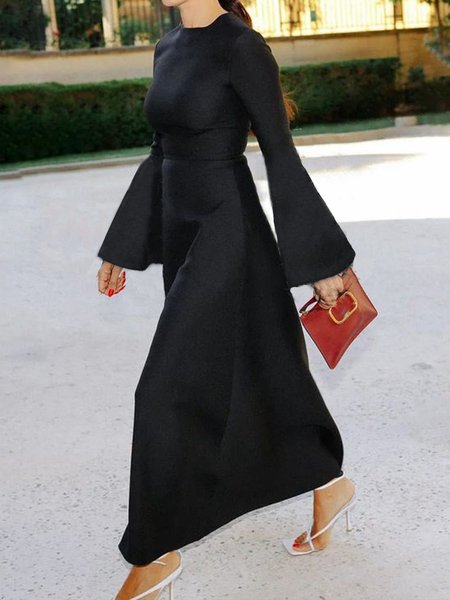 

Elegant Crew Neck Dress With No, Black, Maxi Dresses
