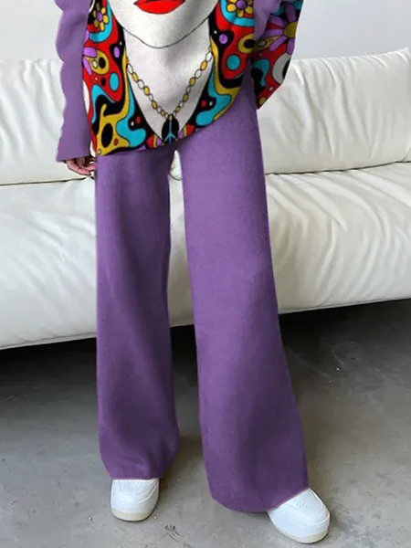 

High Elasticity Casual Plain Loose Long Pants Straight pants, Purple, Pants