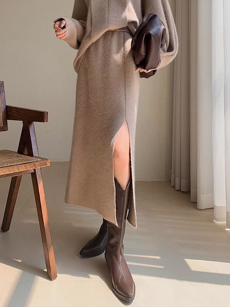 

Daily Regular Fit Urban Plain Skirt, Khaki, Skirts