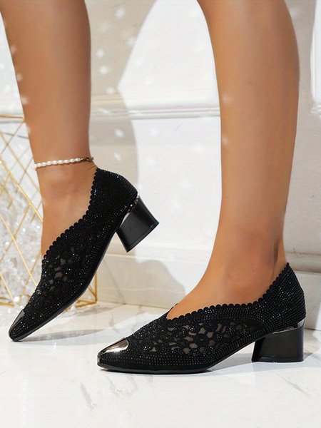 

Fashionable Rhinestone Breathable Mesh Party Shallow Shoes, Black, Flats