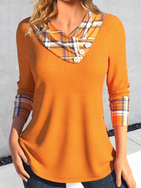 

Plaid Casual Cross Neck Loose Shirt, Orange, Shirts & Blouses