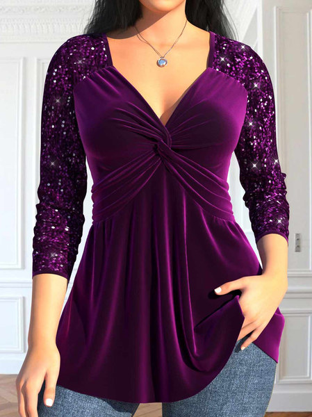 

Casual Regular Fit V Neck Glitter Shirt, Purple, Shirts & Blouses