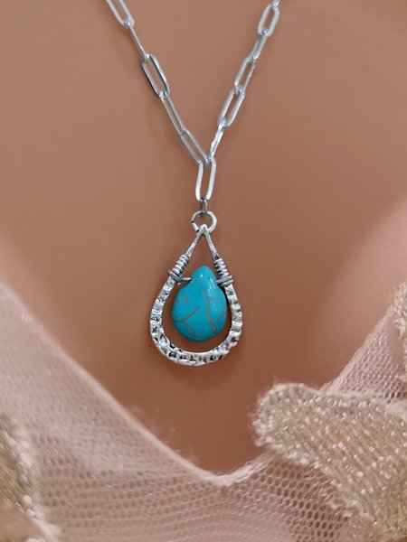 

Turquoise Drop Shape Vintage Pendant Necklace, As picture, Necklaces