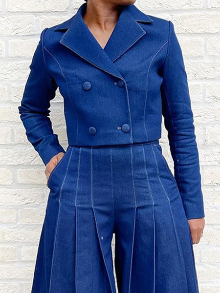 

Urban Plain Buttoned Lapel Collar Faux Denim Coat, Blue, Jackets
