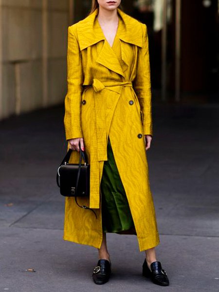 

Plain Pockets Urban Lapel Collar Trench Coat, Yellow, Coats
