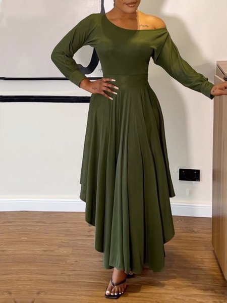 

Urban Plain Cold Shoulder Maxi Dress, Army green, Maxi Dresses