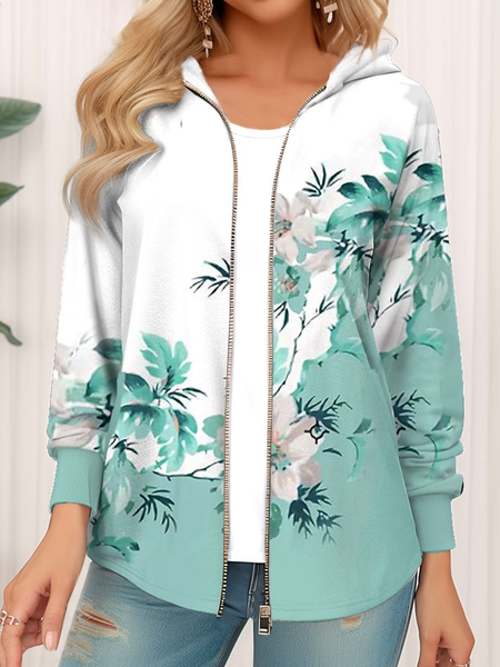 

Leaf Hoodie Casual Loose Jacket, Green, Jackets