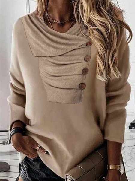 

Plain Casual Cross Neck Sweatshirt, Khaki, Sweatshirts