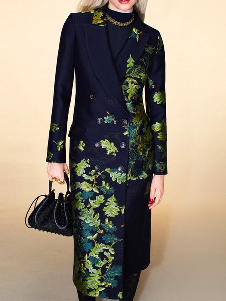 

Floral Urban Lapel Collar Long Sleeve Regular Fit Coat, Deep blue, Coats