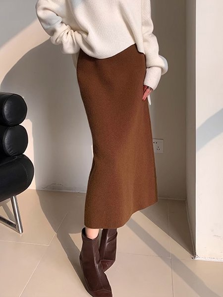 

Regular Fit Daily Plain Urban Skirt, Coffee, Skirts