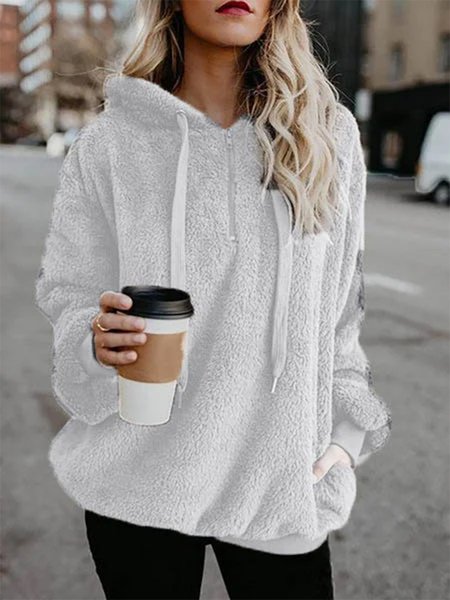 

Casual Loose Fluff/Granular Fleece Fabric Hoodie, White, Hoodies