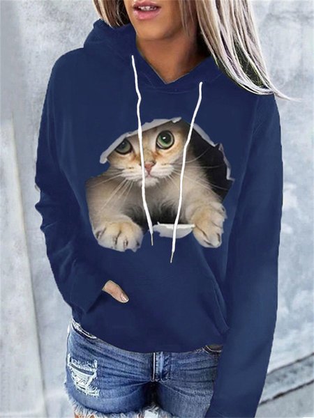 

Casual Animal Hoodie Sweatshirt, Purplish blue, Sweatshirts & Hoodies