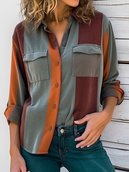 

Shirt Collar Buckle Casual Blouse, Green, Shirts & Blouses