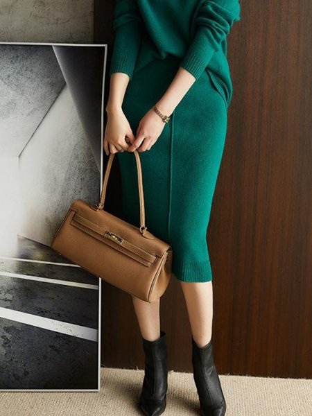 

Midi Daily Urban Plain Skirt, Green, Skirts