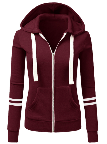 

Striped Loose Hoodie Casual Jacket, Wine red, Coats