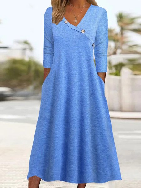 

Jersey Casual Asymmetrical Regular Fit Dress, Blue, Midi Dresses