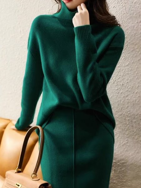 

Urban Plain Regular Fit Turtleneck Sweater, Green, Pullovers