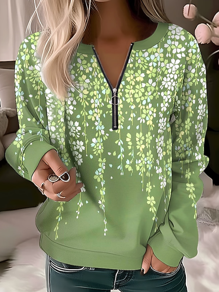 

Casual Floral Crew Neck Sweatshirt, Green, Sweatshirts & Hoodies