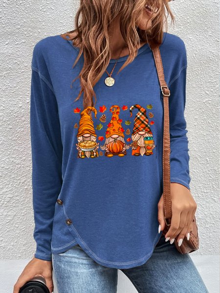 

Women's Long Sleeve Tee T-shirt Spring/Fall Halloween Buttoned Crew Neck Holiday Going Out Casual Top, Blue, T-Shirts