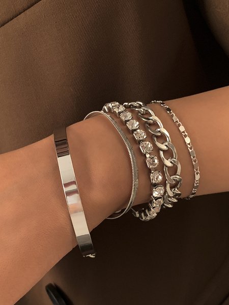

Women Minimalist Rhinestone Chain Bracelets Sets, Silver, Bracelets & Anklets