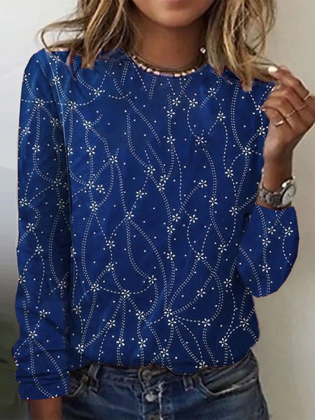 

Christmas Long Sleeve Floral Casual T-Shirt, Blue, T-Shirts