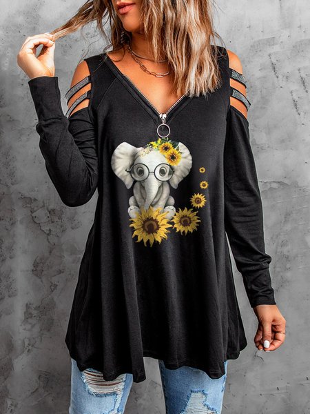 

Floral Casual V Neck T-Shirt, Color5, T-Shirts
