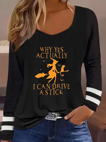 

Casual Loose Cotton-Blend T-Shirt, Black, Long sleeves