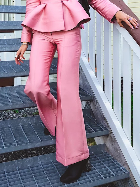 

Regular Fit Elegant Plain Fashion Long Pants, Pink, Pants