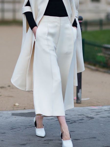 

Plain Loose Urban Fashion Wide leg Pants, White, Pants