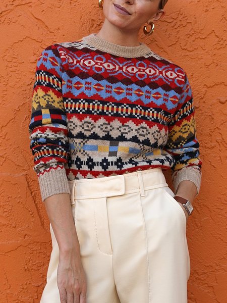 Urban Regular Fit Long Sleeve Crew Neck Sweater, As picture, Pullovers